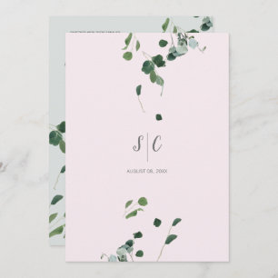 Blush Pink Sage Green Leaves Botanical Eucalyptus Invitation