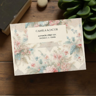 Blush Pink Sage Green Shabby Chic Botanical Floral Envelope