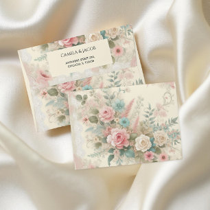 Blush Pink Sage Green Shabby Chic Botanical Floral Envelope