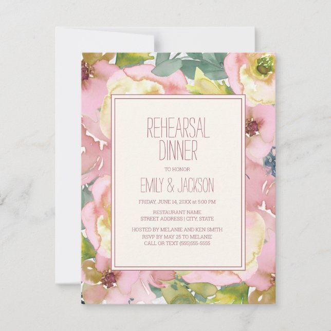 Blush Pink Sage Green Wedding Rehearsal Dinner Invitation (Front)