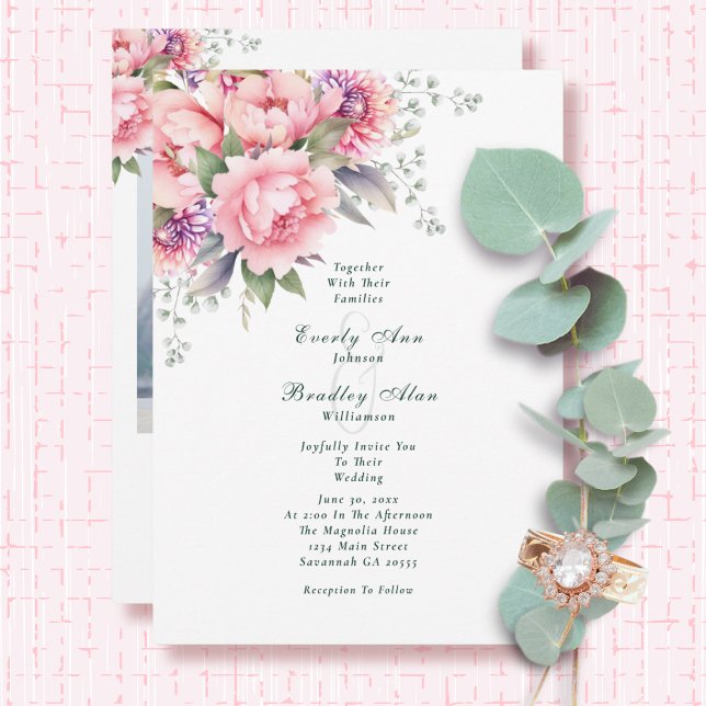 Blush Pink Sage Watercolor Floral Photo Wedding   Invitation (Creator Uploaded)