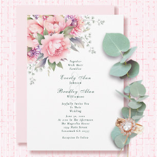 Blush Pink Sage Watercolor Floral Script Wedding   Invitation