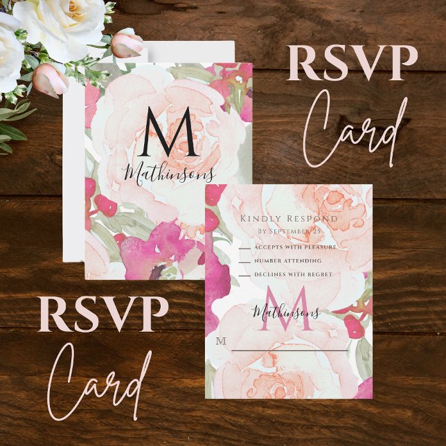 Blush Pink Sage Watercolor Floral Wedding RSVP Card (Creator Uploaded)