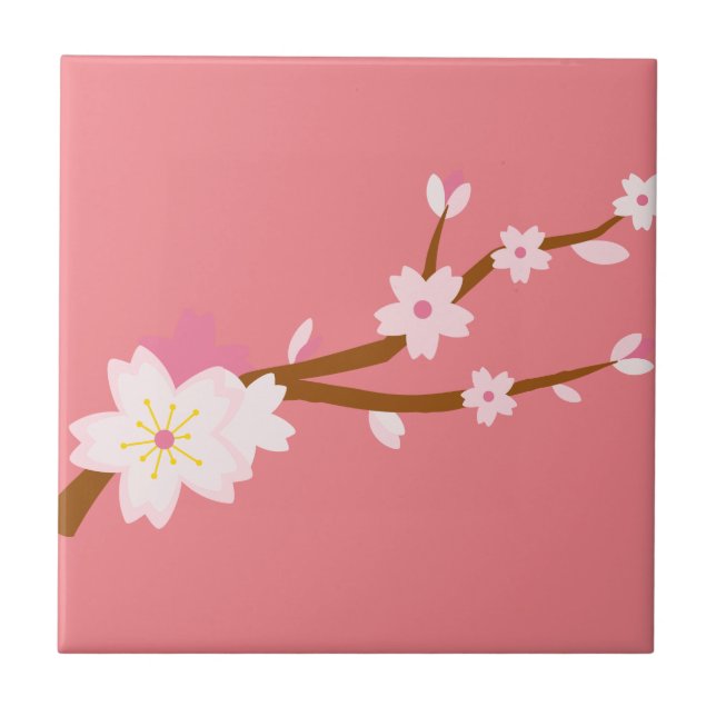 Blush pink Sakura CHerry Blossom Japanese Tile (Front)