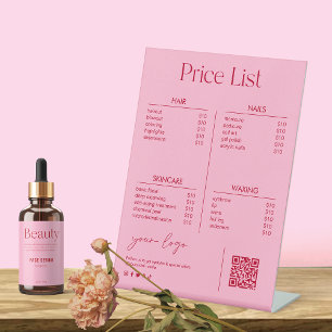 Blush Pink Salon Beauty Price List Pedestal Sign