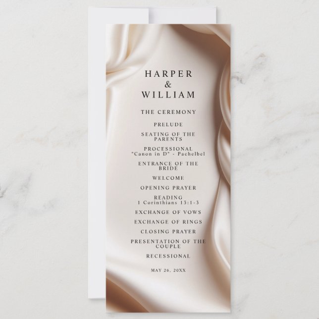Blush Pink Satin Elegance Wedding Program Invitation (Front)