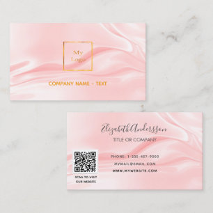 Blush pink satin silk elegant QR code logo Business Card