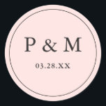 Blush Pink Save Date Monogram Chic Wedding Stylish Classic Round Sticker<br><div class="desc">Chic Save the Date envelope seals for weddings featuring single letter monograms and wedding date,  in black,  against blush pink background. Easily customise stylish envelope seals with your own initials and wedding date.</div>