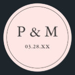 Blush Pink Save Date Monogram Chic Wedding Stylish Classic Round Sticker<br><div class="desc">Chic Save the Date envelope seals for weddings featuring single letter monograms and wedding date,  in black,  against blush pink background. Easily customise stylish envelope seals with your own initials and wedding date.</div>