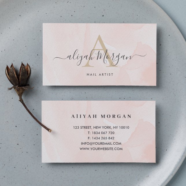 Blush Pink Script Calligraphy Minimalist Monogram  Business Card (Creator Uploaded)