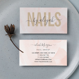 Blush Pink Script Calligraphy Nail Artist Business Card