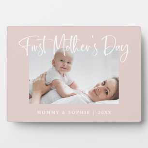 Blush Pink Script First Mother's Day Photo Plaque