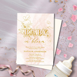 Blush Pink Script Floral Butterflies Baby In Bloom Invitation