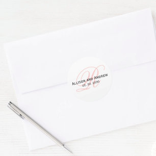 Blush Pink Script Initial R Monogram Wedding Favou Classic Round Sticker