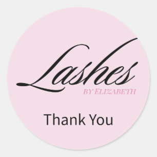 Blush Pink Script Lashes Business Thank You Classic Round Sticker