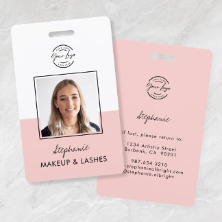 Blush Pink Script Logo Employee Photo ID Makeup ID Badge