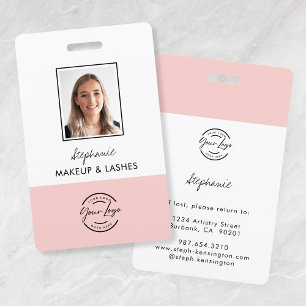 Blush Pink Script Logo Employee Photo Makeup ID Badge
