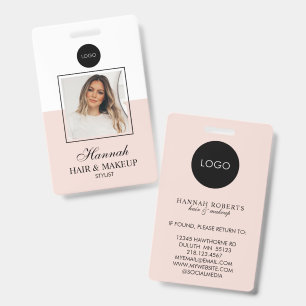 Blush Pink Script Logo Hair Photo Makeup ID Badge