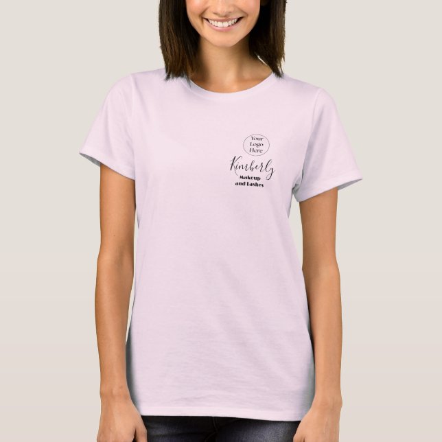 Blush Pink Script Logo Makeup Staff T-Shirt (Front)