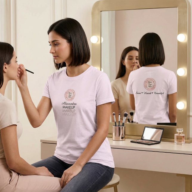 Blush Pink Script Logo Makeup Staff T-Shirt (Creator Uploaded)