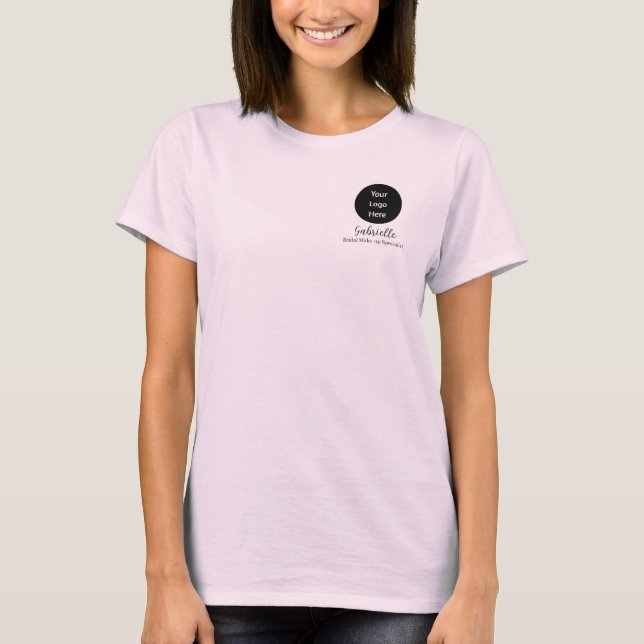 Blush Pink Script Logo Makeup Staff  T-Shirt (Front)