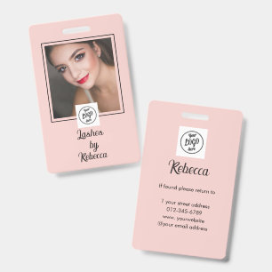 Blush Pink Script Logo Photo Eye Lashes ID Badge