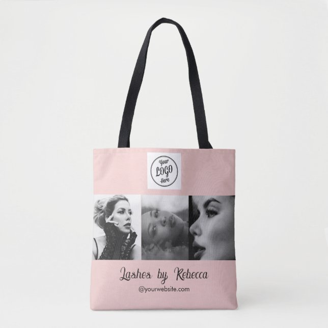 Blush Pink Script Logo Photo Eye Lashes Studio  Tote Bag (Front)