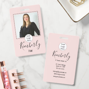 Blush Pink Script Logo Photo hair ID Badge
