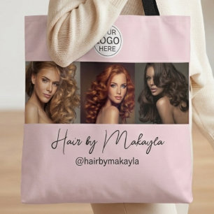Blush Pink Script Logo Photo Hair Salon Tote Bag