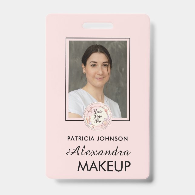 Blush Pink Script Logo Photo ID Badge (Front)