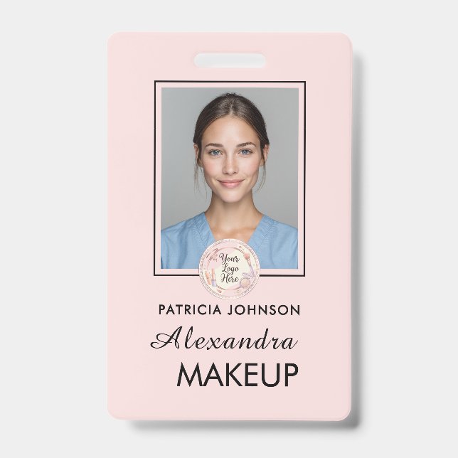 Blush Pink Script Logo Photo ID Badge (Front)