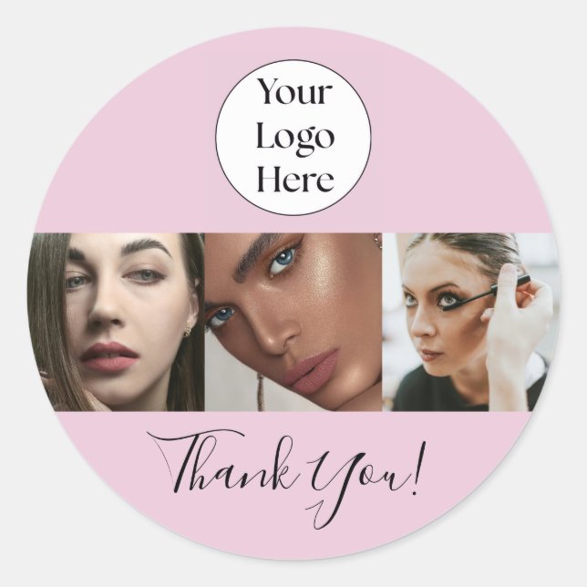 Blush Pink Script Logo Photo Lash Studio Thank You Classic Round Sticker (Front)