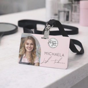 Blush Pink Script Logo Photo Lash Technician ID Badge
