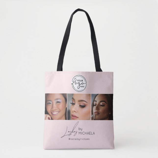 Blush Pink Script Logo Photo Lashes Studio  Tote Bag (Front)