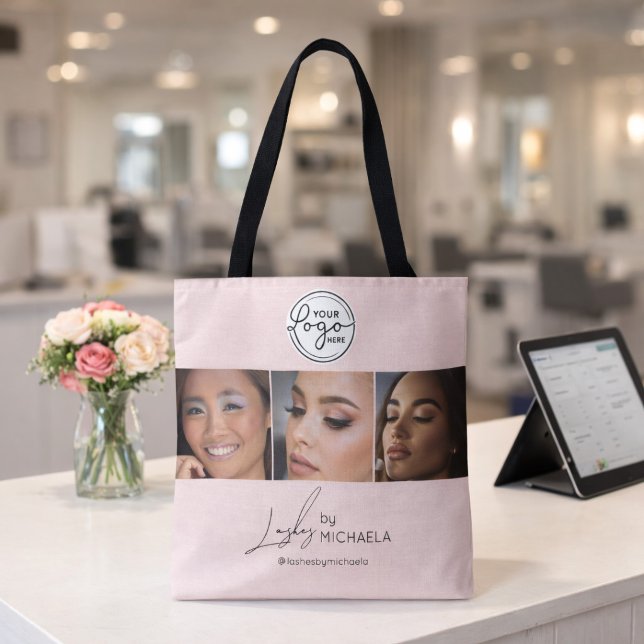 Blush Pink Script Logo Photo Lashes Studio  Tote Bag (Creator Uploaded)