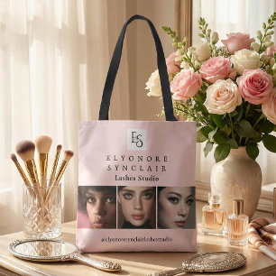 Blush Pink Script Logo Photo Lashes Studio Tote Bag
