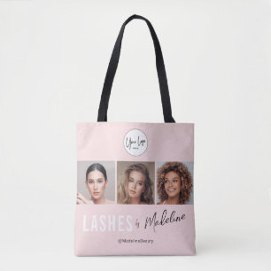 Blush Pink Script Logo Photo Lashes Studio Tote Bag