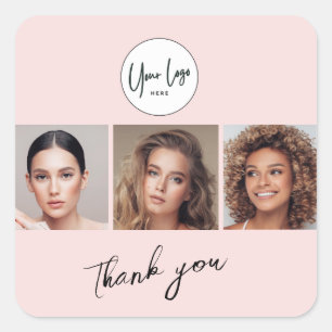 Blush Pink Script Logo Photo Lashes Thank You Square Sticker