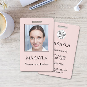 Blush Pink Script Logo Photo Makeup And Lashes ID Badge