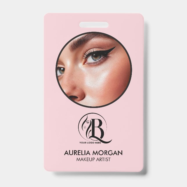 Blush Pink Script Logo Photo Makeup Artist ID Badge (Front)