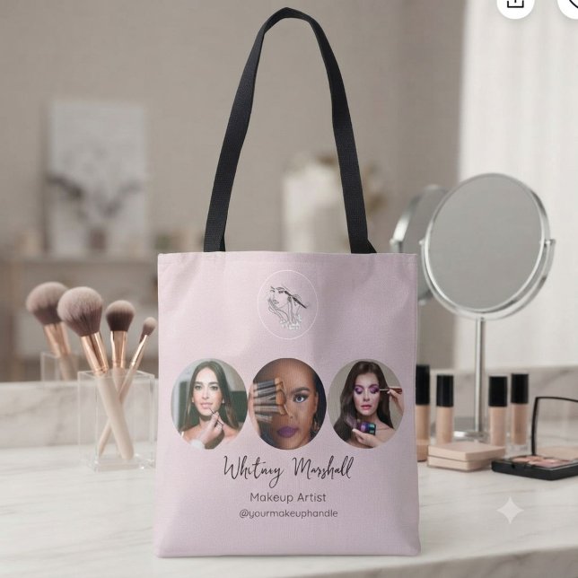 Blush Pink Script Logo Photo Makeup Artist Tote Bag (Creator Uploaded)