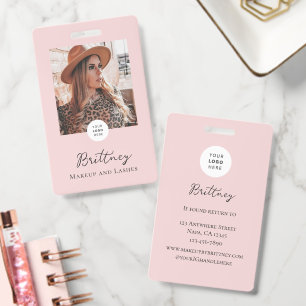 Blush Pink Script Logo Photo Makeup Badge Custom ID Badge