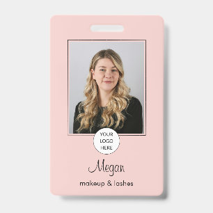 Blush Pink Script Logo Photo Makeup Badge ID Badge