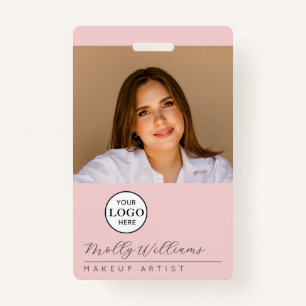 Blush Pink Script Logo Photo Makeup Badge ID Badge