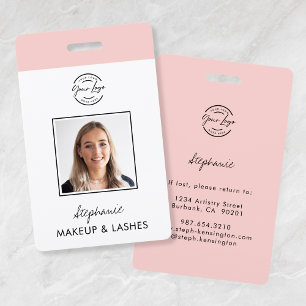 Blush Pink Script Logo Photo Makeup Employee ID Badge