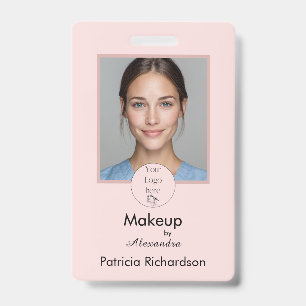 Blush Pink Script Logo Photo Makeup Employee ID Badge