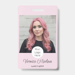 Blush Pink Script Logo Photo Makeup ID Badge