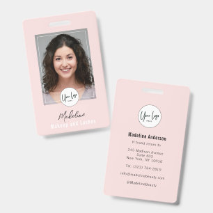 Blush Pink Script Logo Photo Makeup ID Badge