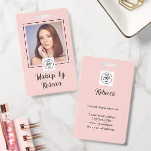 Blush Pink Script Logo Photo Makeup ID Badge