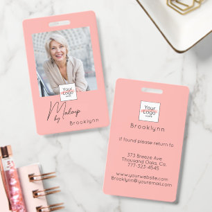 Blush Pink Script Logo Photo Makeup ID Badge